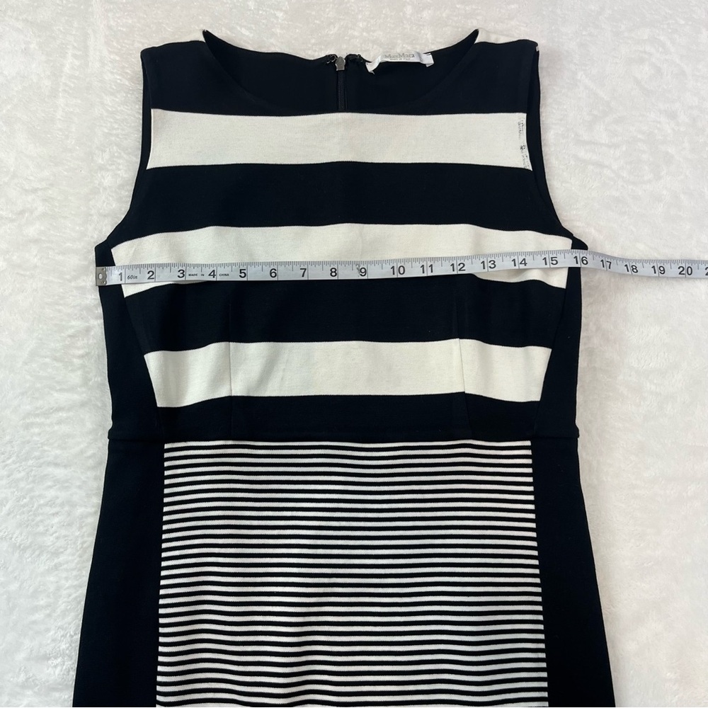 Max Mara Striped Mini Sleeveless Dress Black White Sz 42 Made In Italy Flawed* - Picture 10 of 12